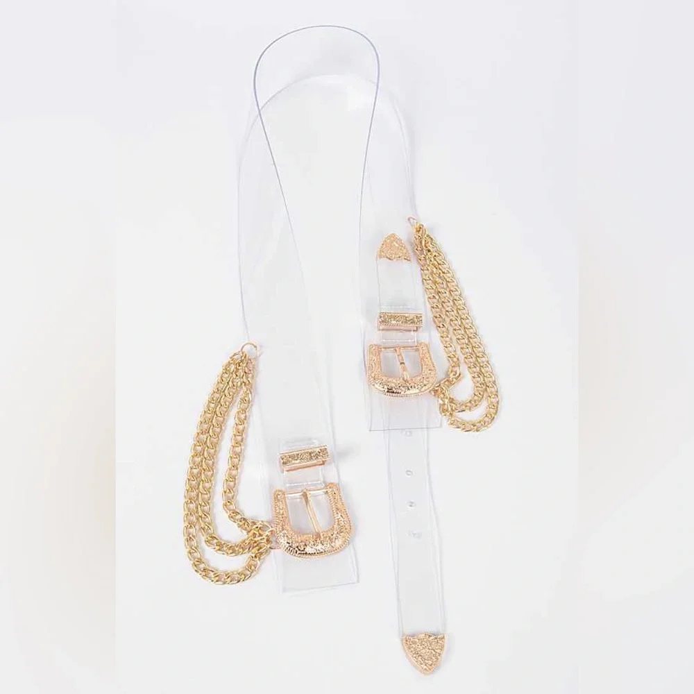 Plus Size Western Clear & Gold Chain Corset Statement Belt - Picture 2 of 3